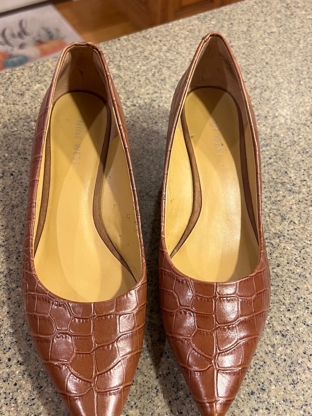 Nine West Brown Croc-Embossed Pointed-Toe Pumps - Picture 3 of 4
